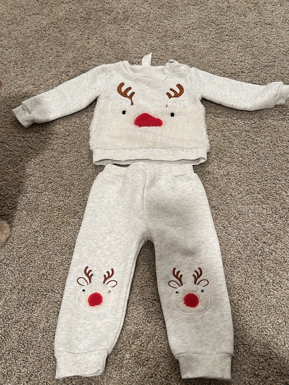 Cozy Grey Reindeer baby sweatsuit 12-18 mth